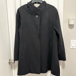 Fleurette Black Pea Coat 100% Wool Ing Loro Piana & C Italy Womens 16 Overcoat